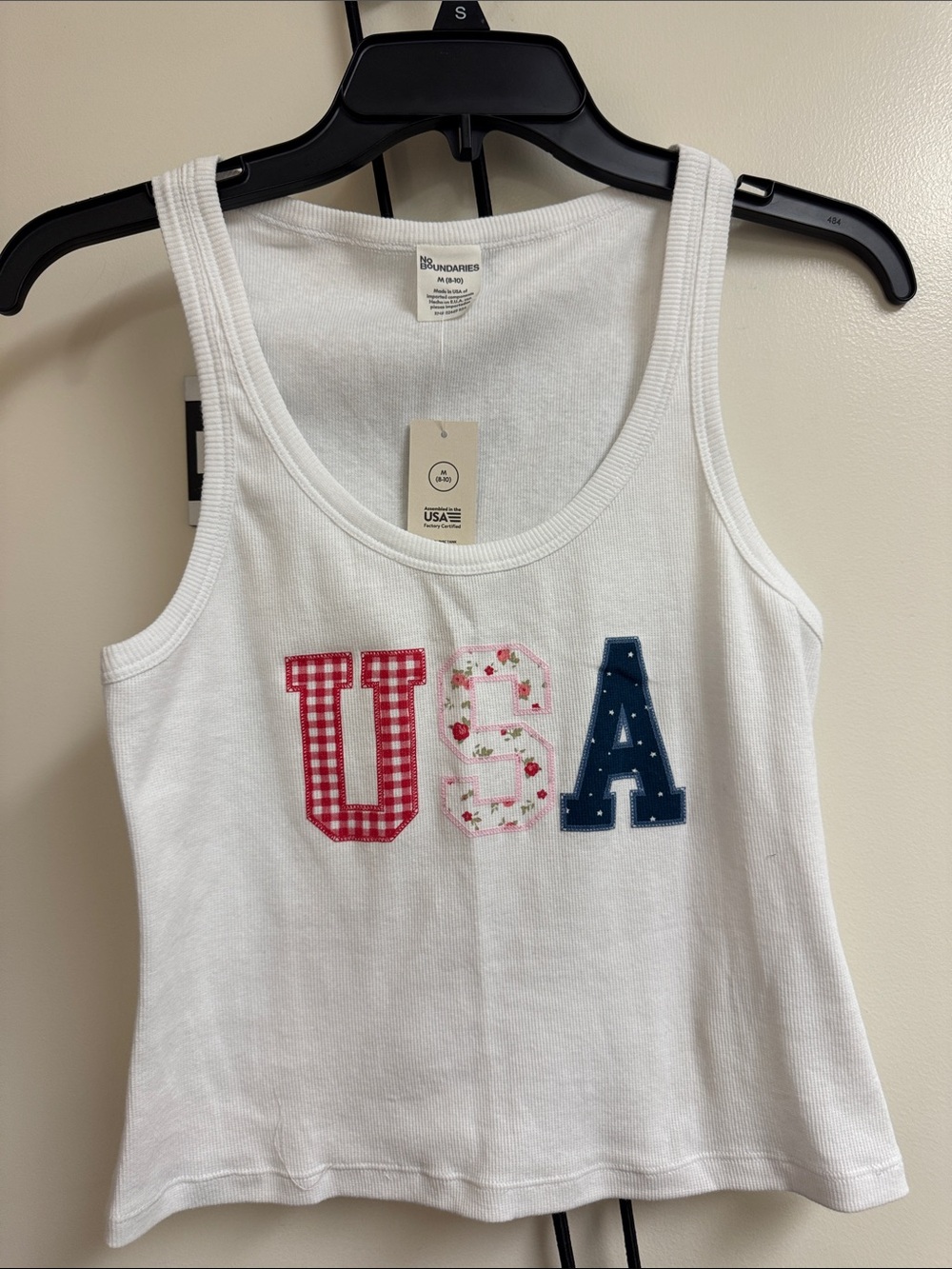 No Boundaries White USA Appliqué Tank Top